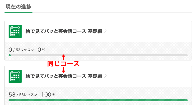 同じコースを選択した場合の進捗画面